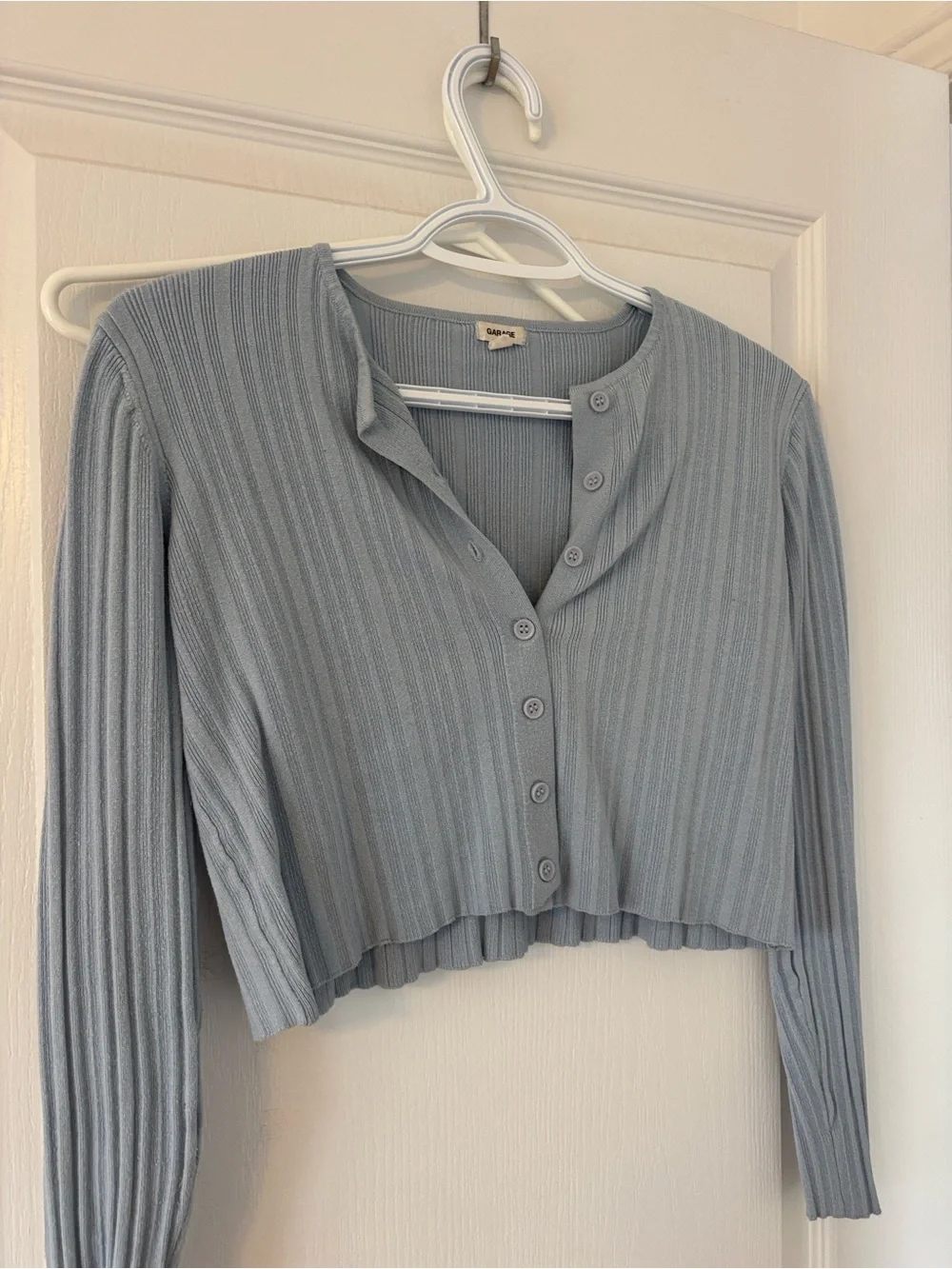 Garage Light Blue Ribbed Cropped Cardigan - Picture 2 of 3